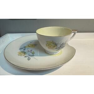 Vintage Lefton China Hand Painted Yellow Floral Cup Snack Plate